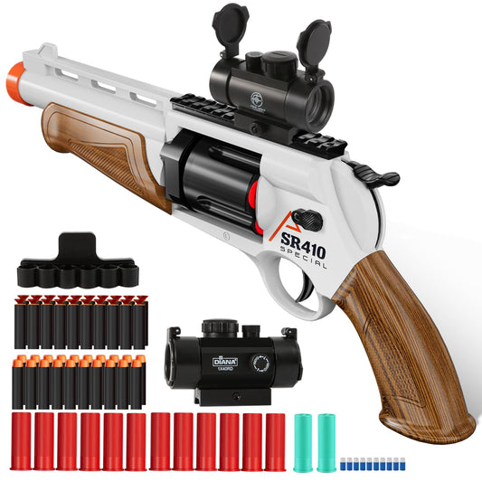 Toy Guns for Boys Shotgun Foam Blaster Enhanced Revolver Children Outdoor CS Soft Bullet Toy Rifle Birthday Xmas Gift for Kids Age 8+ (Brown)
