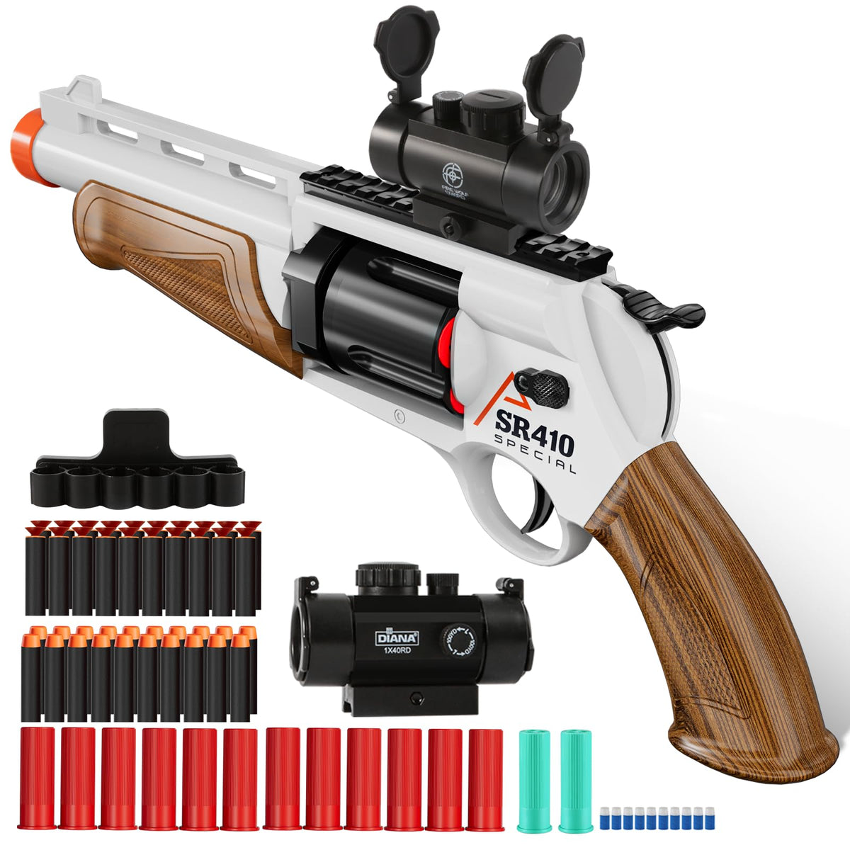 Toy Guns for Boys Shotgun Foam Blaster Enhanced Revolver Children Outdoor CS Soft Bullet Toy Rifle Birthday Xmas Gift for Kids Age 8+ (Brown)