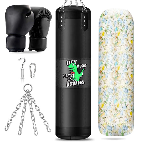 Kids Punching Bag Set 2.75ft Filled Heavy Bag Kickboxing Bag with 2KG Sponge & 6oz Gloves Hanging Boxing Bag for Kids Youth Boxing MMA Muay Thai Karate Martial Art Home Gym Training