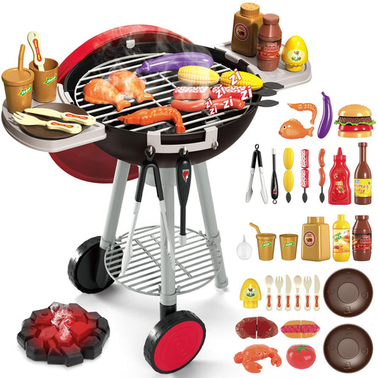 deAO Kids BBQ Grill Playset Kitchen Toy Set with Pretend Smoke Light Sound Toy Kitchen AccessoriesIndoor Outdoor Cooking Toy for Boys Girls Kids for Kids