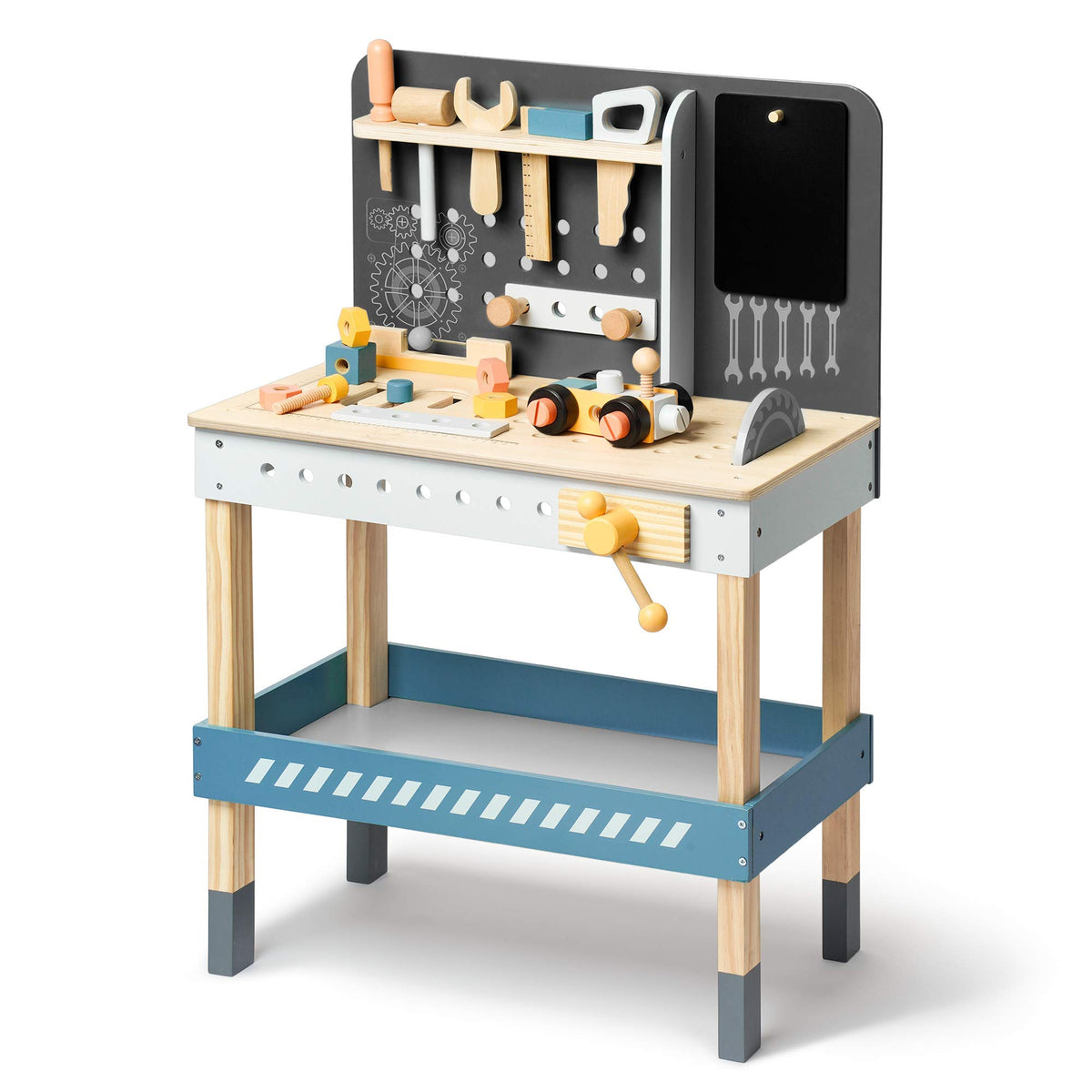 ROBOTIME Kids Tool Bench Wooden Toy Tool Bench with Realistic Tools and Electric Drill Kids Workbench for Kids Pretend Play Learning Toddler Tool Bench Gift for Boys & Girls Age 3-5 (Blue)