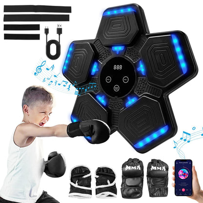 iMeshbean Music Boxing Machine Wall Mounted Boxing Machine with Gloves Smart Bluetooth Music Boxing Interactive Punching Machine for Adults Kids Home Indoor Gym (Pentagon Style)